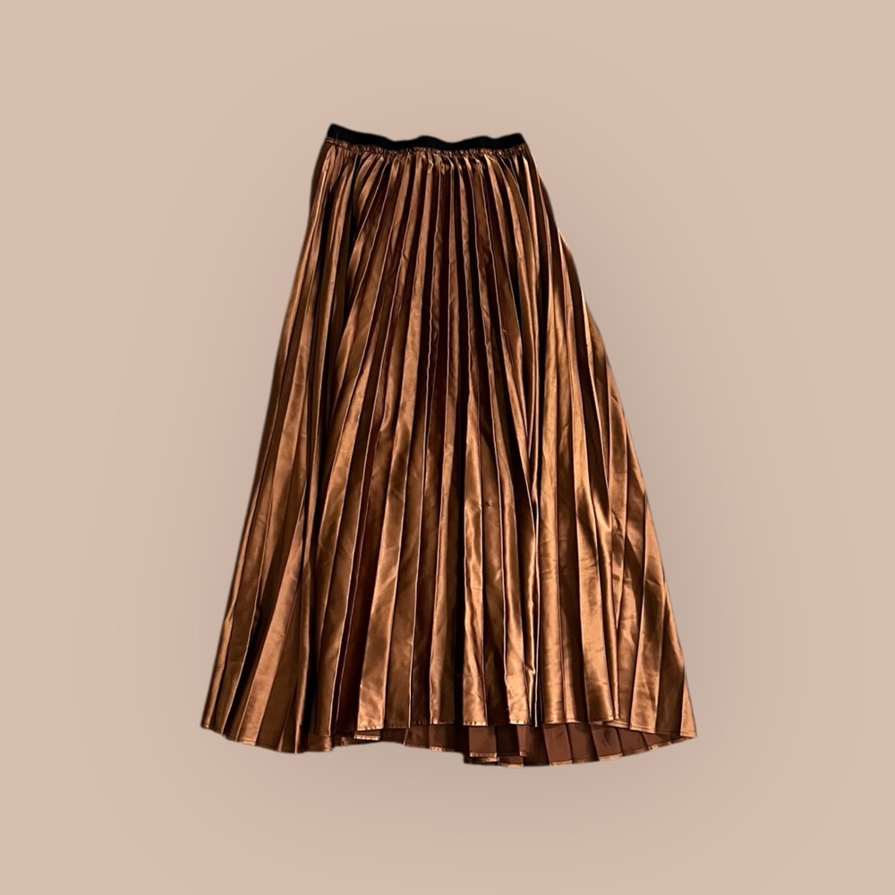Zara Bronze Pleated Midi Skirt